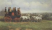John sturgess A Coach and Four Descending a Hill painting